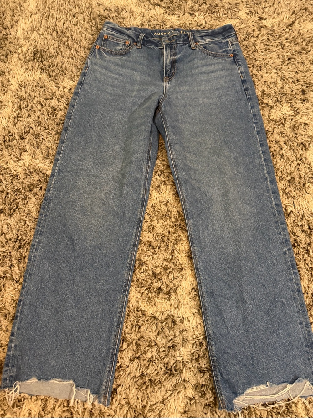AE Curvy Stovepipe High Rise Straight Leg Raw Hem Denim Jeans - Size 6